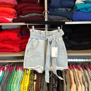Vervet light blue raw hem tie front jean shorts size XS NWT